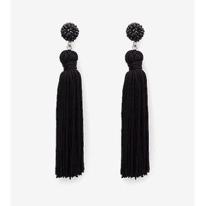 Black Tassel Drop Earrings Post Back Closure